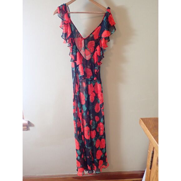 Valentino Intimo Rose Pattern Black Sheer Nightgown Set Small Housecoat Vintage - Picture 3 of 15